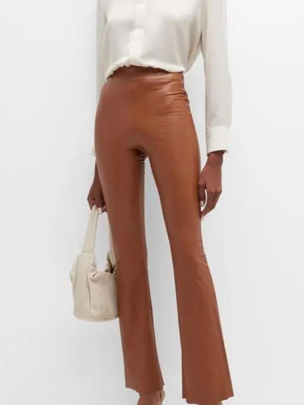 Commando tummy control faux leather flare cropped pull on pants camel NWT small